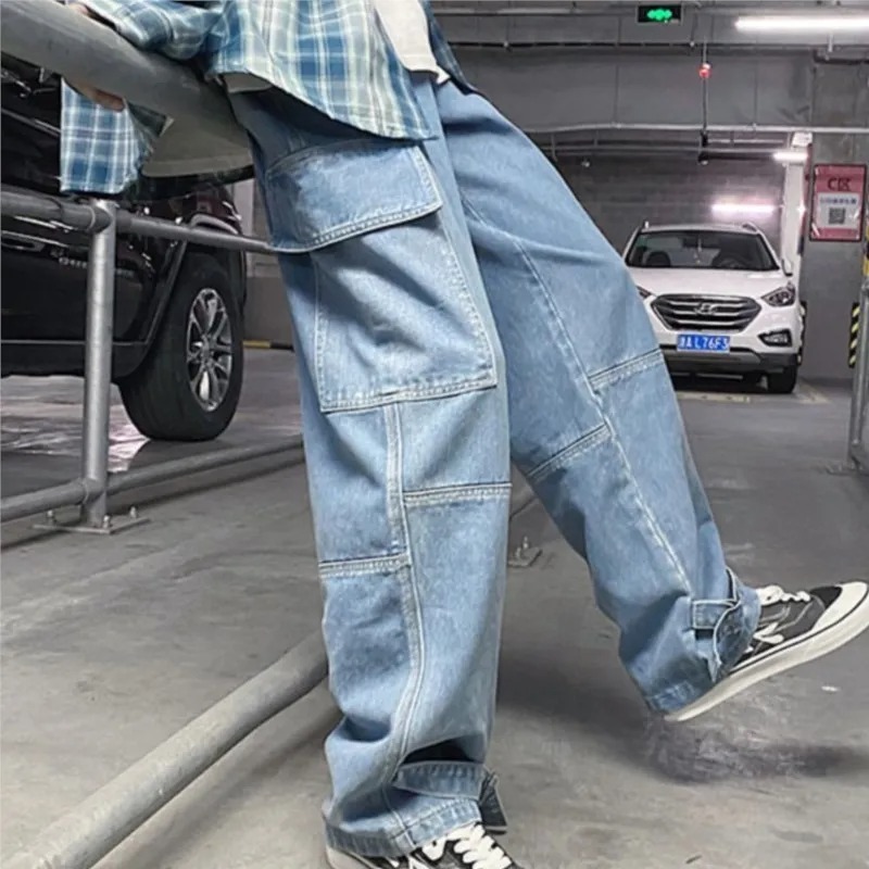 Hip Hop Jeans Men's Trend Loose Pants High Street Multi Pocket Wide Leg Pants